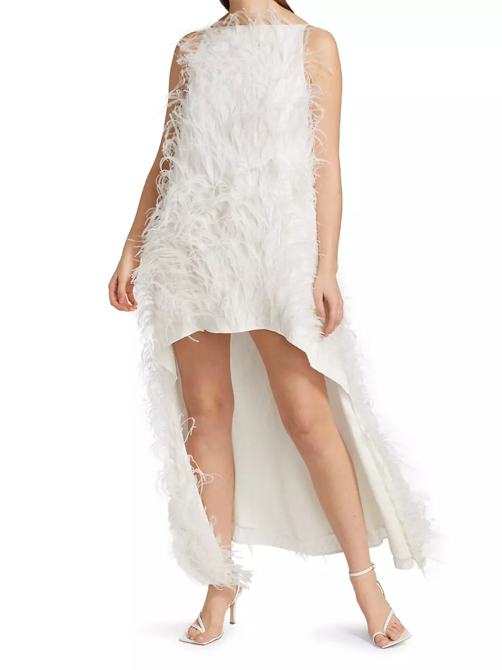 Cult Gaia Emi Feather-Trim High Low Dress - Size L