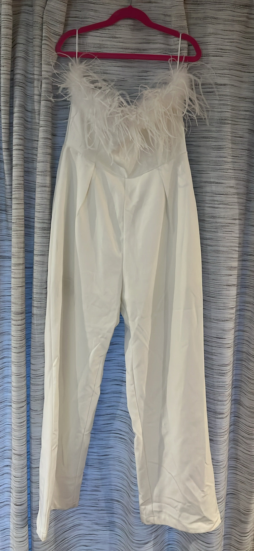 Lena Feather Trim Wide Leg Jumpsuit - S