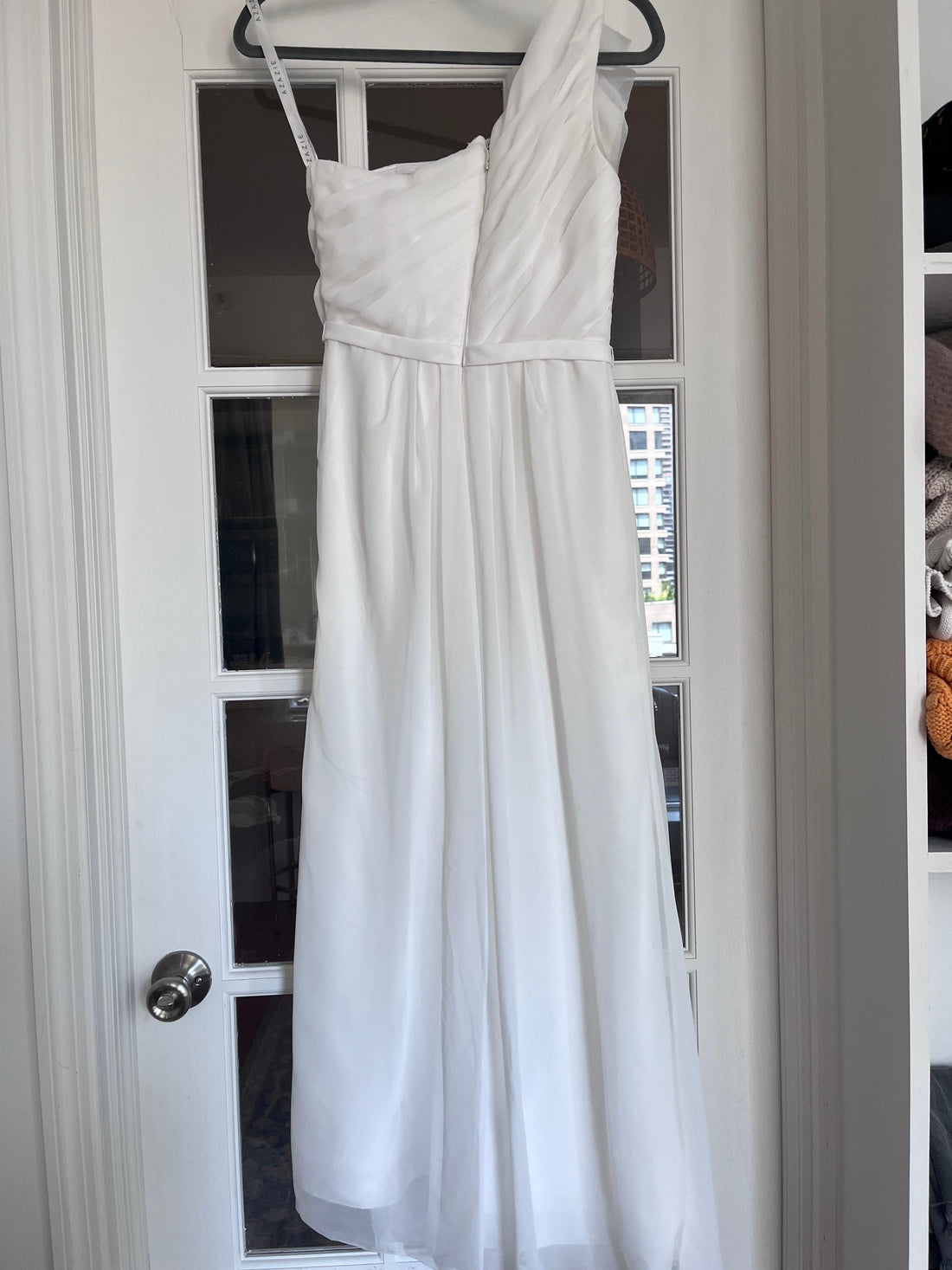 Azazie Sharon A-Line One Shoulder Chiffon Floor-Length Dress Ivory - Custom Size