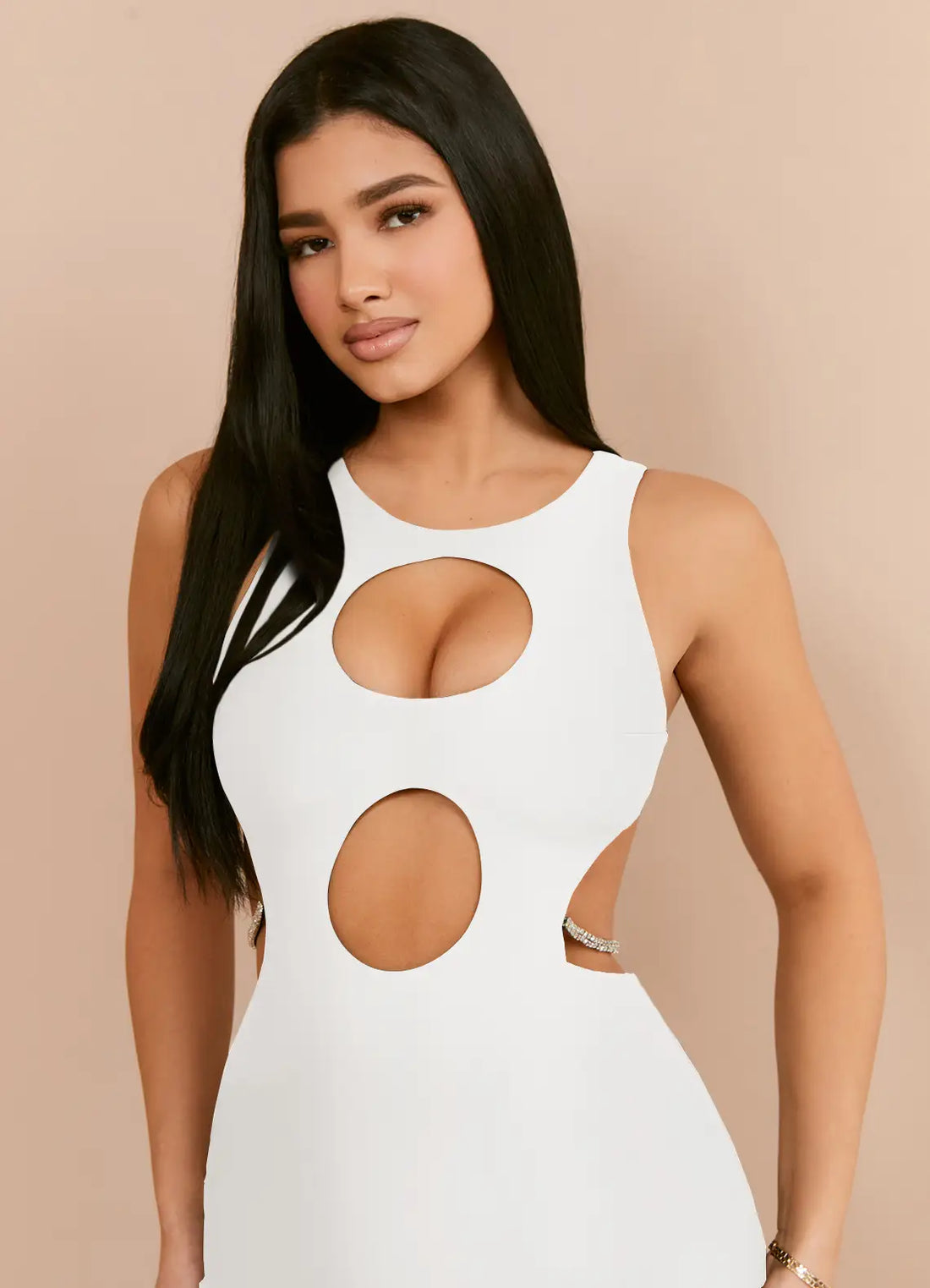 Azazie Cutout Bodycon Crepe Mini Dress - M