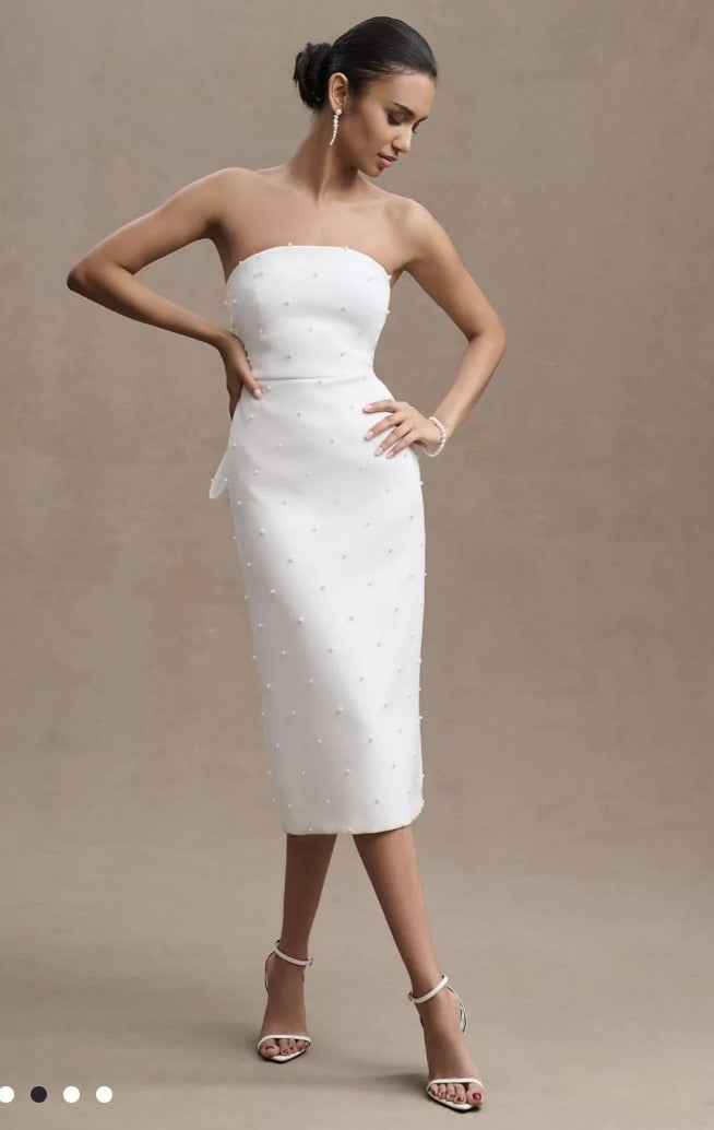 Sachin & Babi Gemma Strapless Back-Bow Pearl Midi Dress - 8