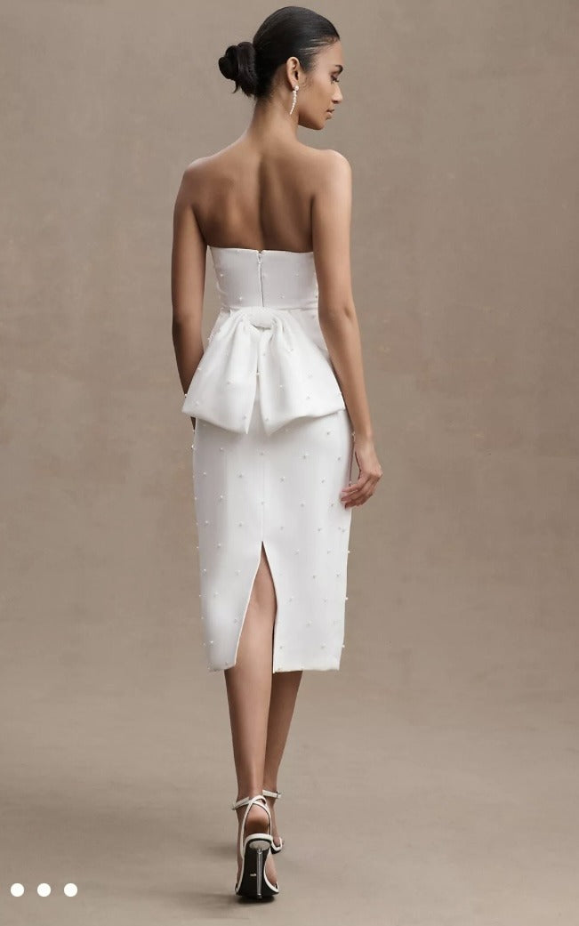 Sachin & Babi Gemma Strapless Back-Bow Pearl Midi Dress - 8