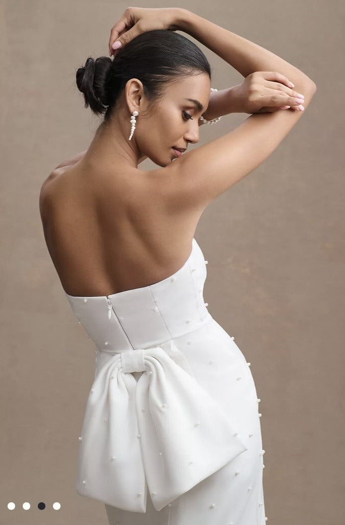 Sachin & Babi Gemma Strapless Back-Bow Pearl Midi Dress - 8