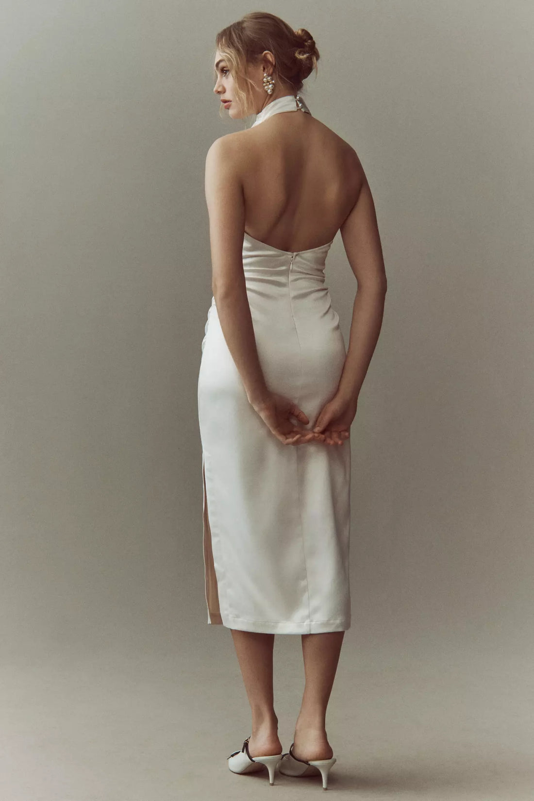 BHLDN Halter Satin Column Midi Dress - M