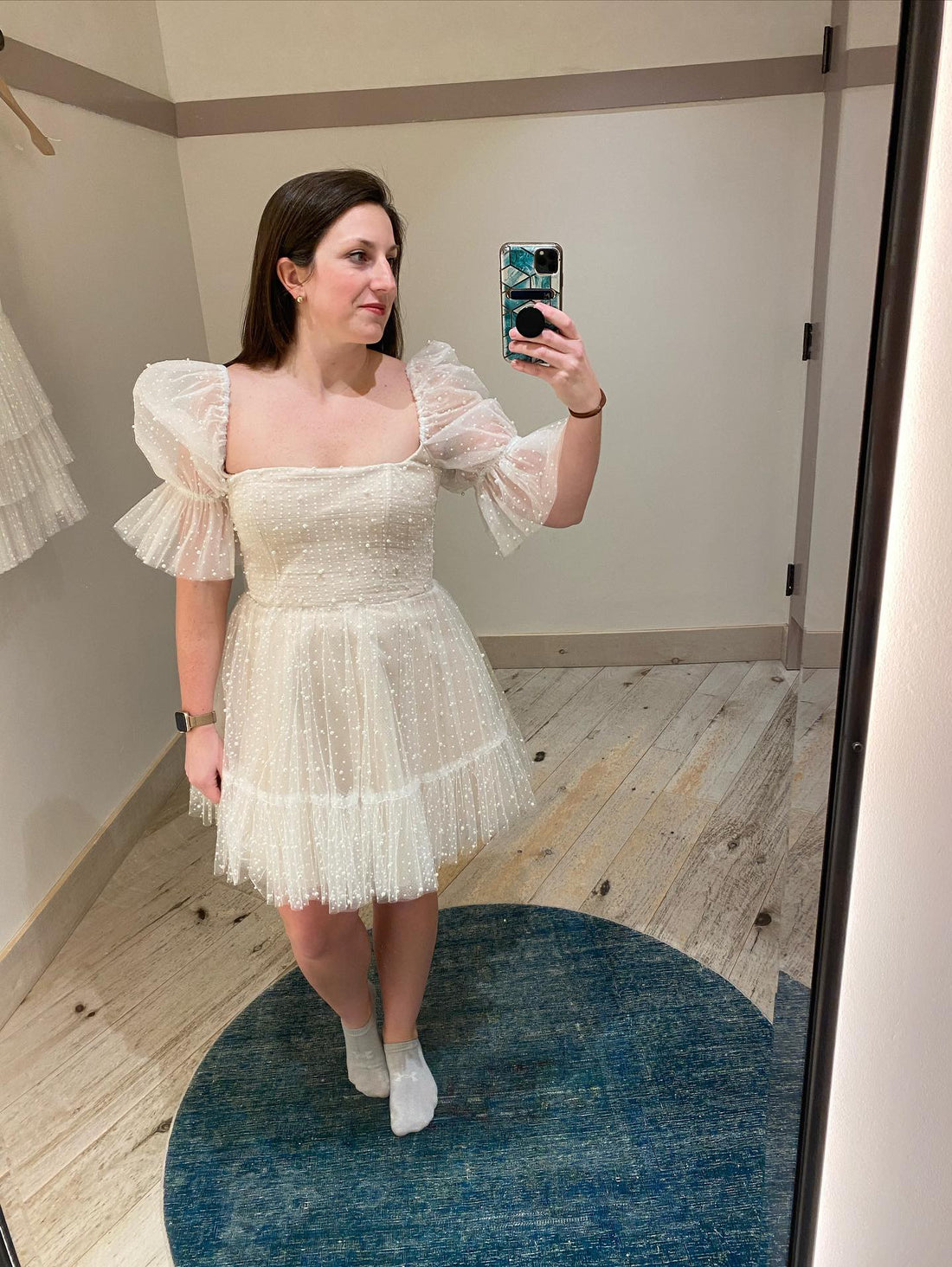 BHLDN BY Watters Macaron Square Neck Tulle Embellished Mini Dress - 10