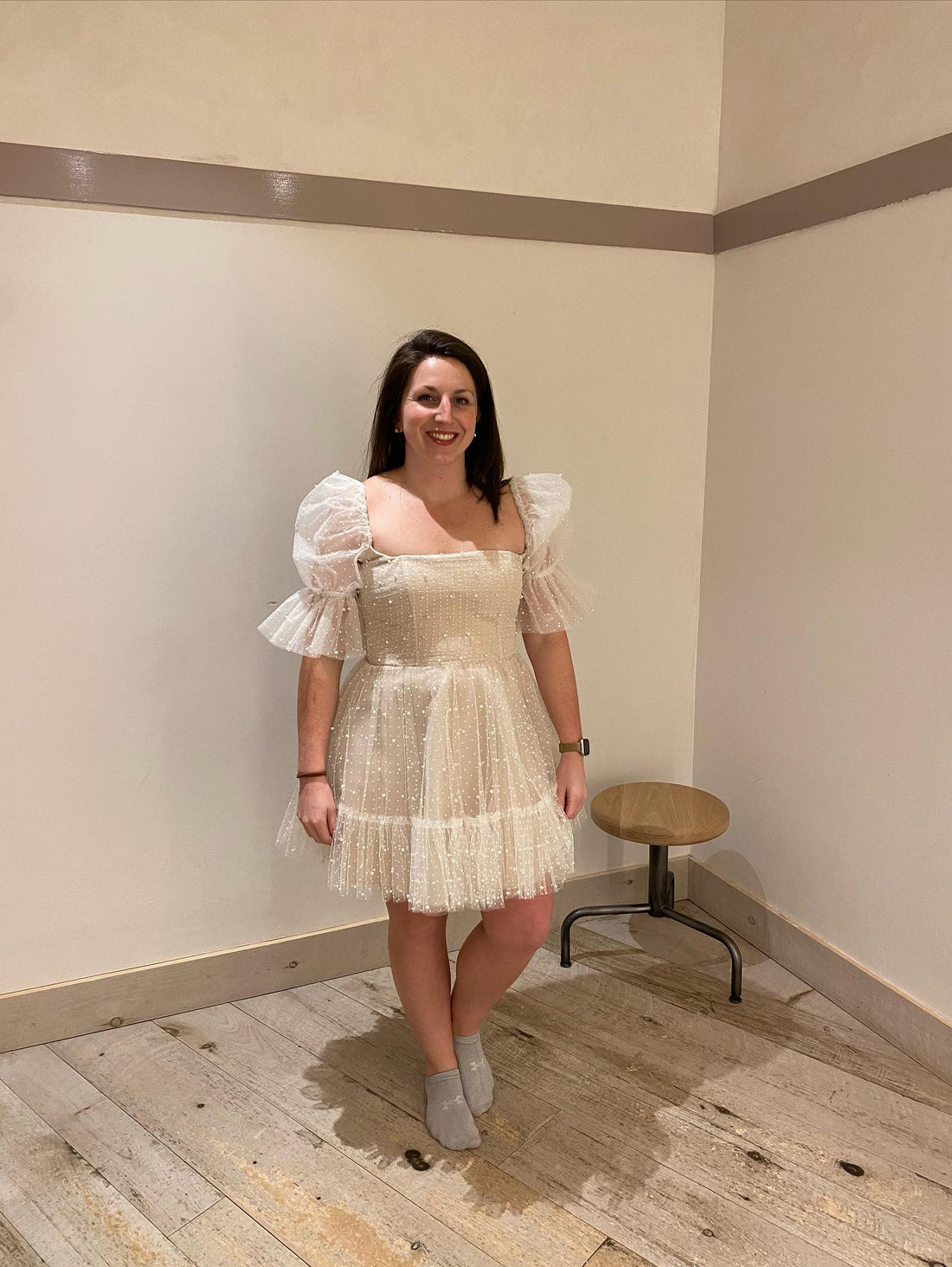 BHLDN BY Watters Macaron Square Neck Tulle Embellished Mini Dress - 10