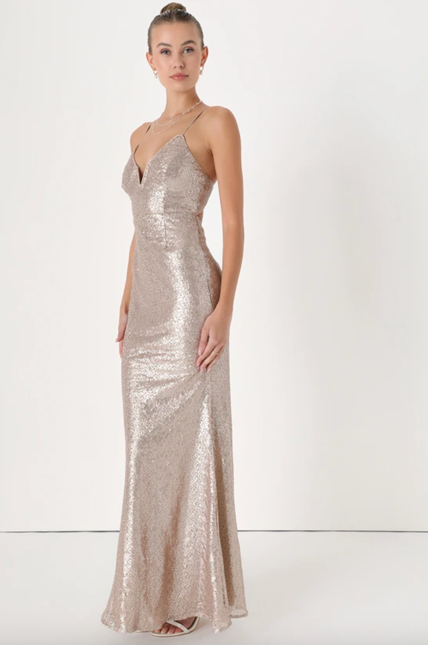 Lulus Spectacular Moment Rose Gold Mermaid Maxi Dress - XL