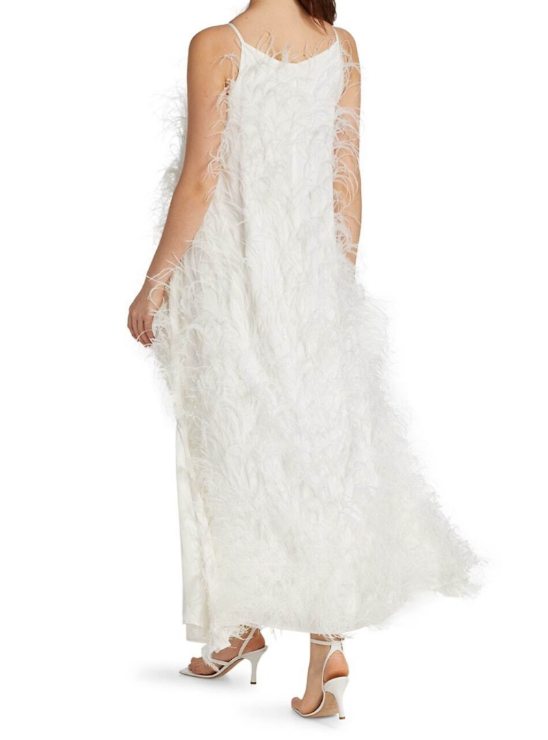 Cult Gaia Emi Feather-Trim High Low Dress - Size L