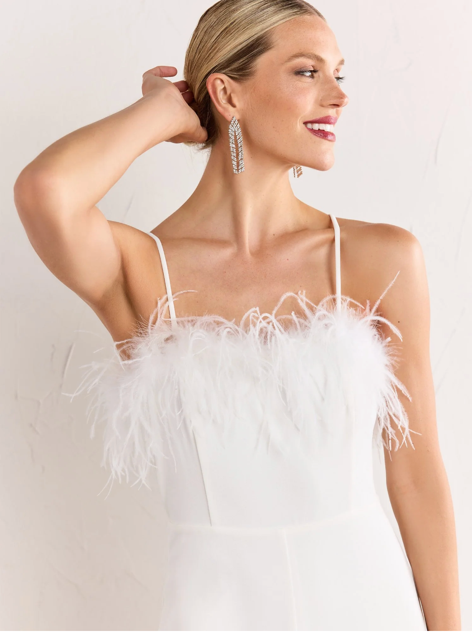 Lena Feather Trim Wide Leg Jumpsuit - S