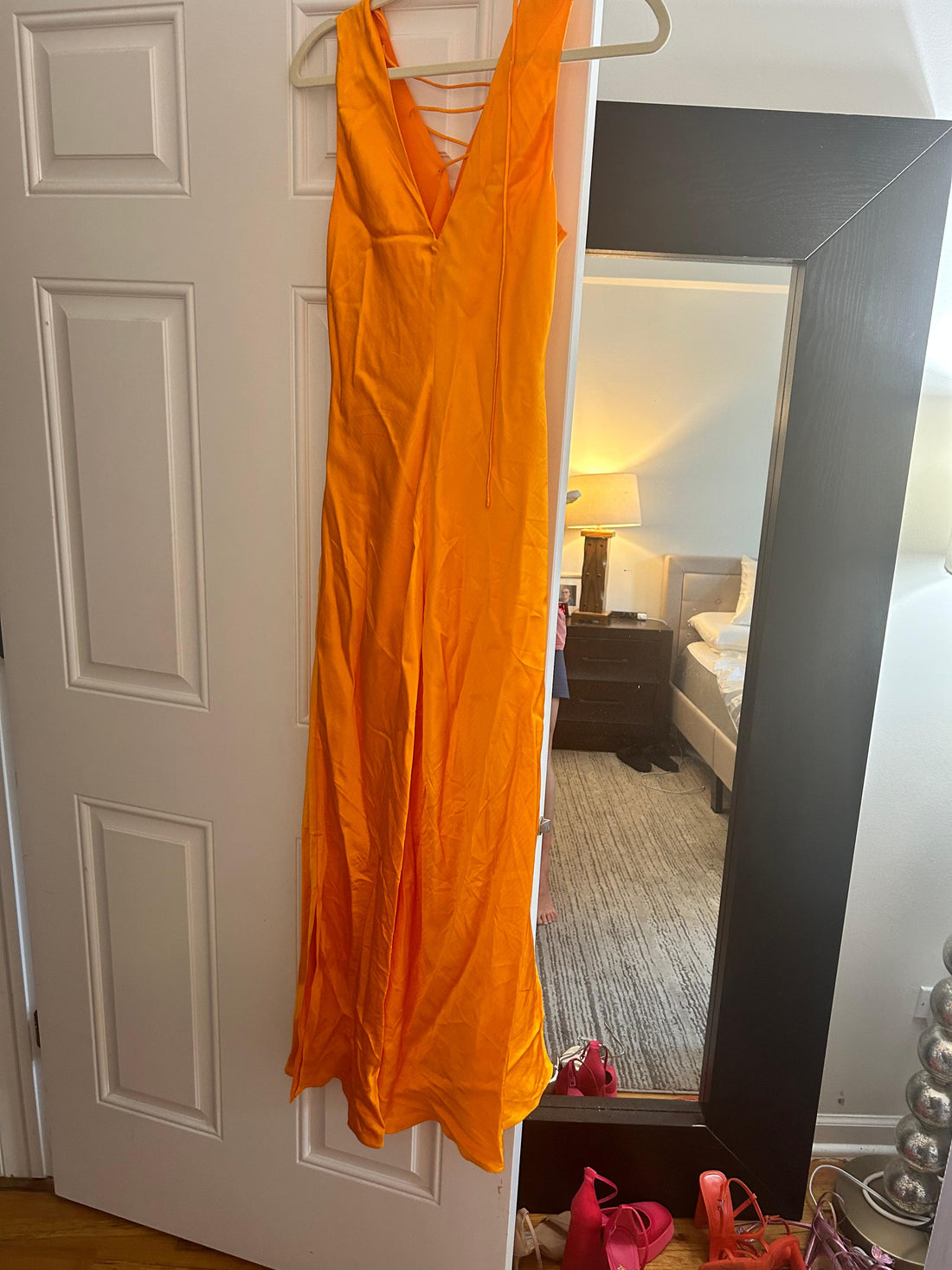 FRAME Lace Up Front Midi Dress - S