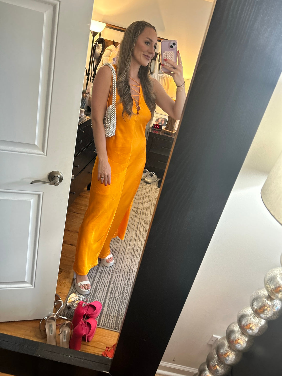 FRAME Lace Up Front Midi Dress - S