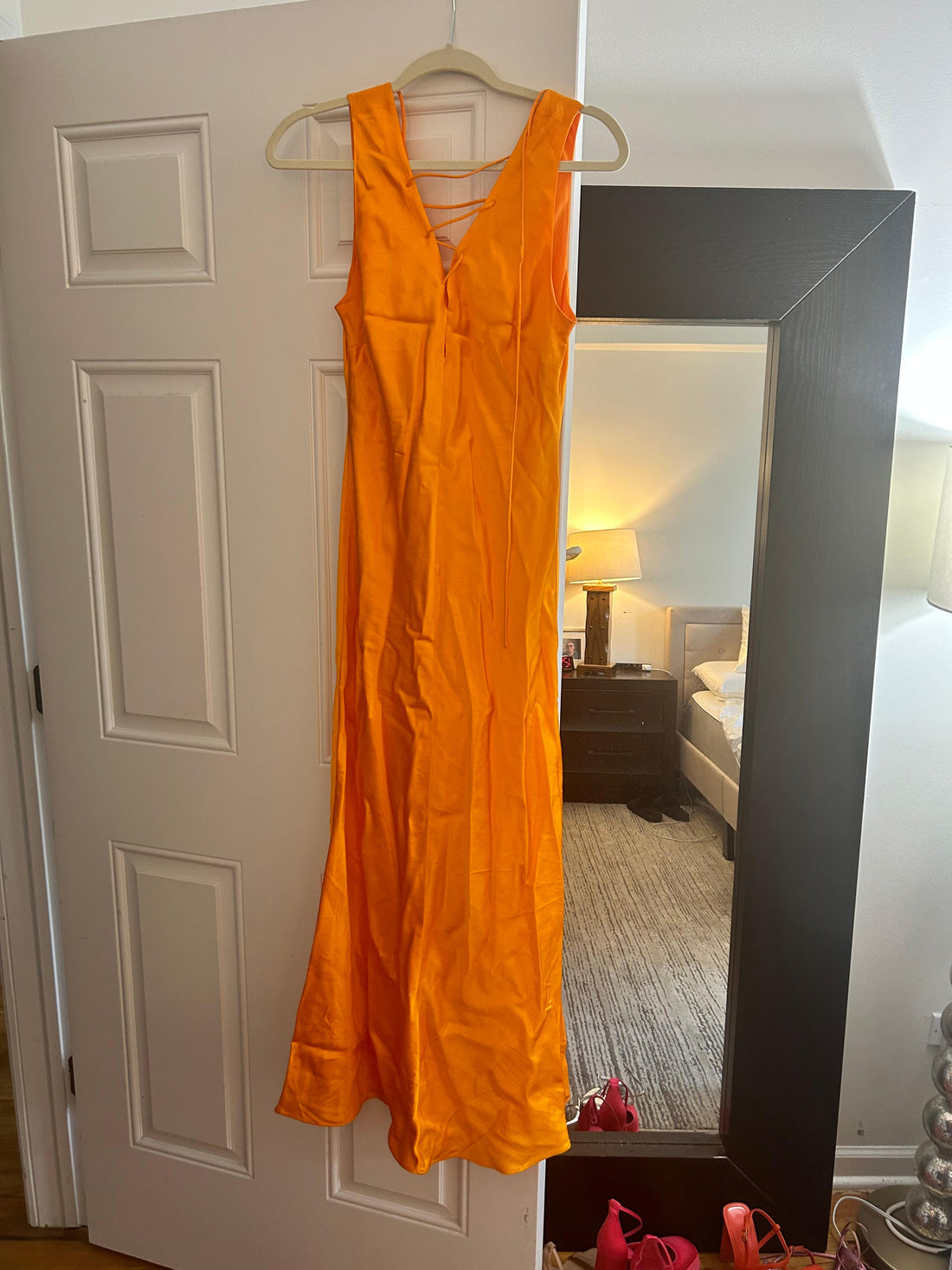 FRAME Lace Up Front Midi Dress - S