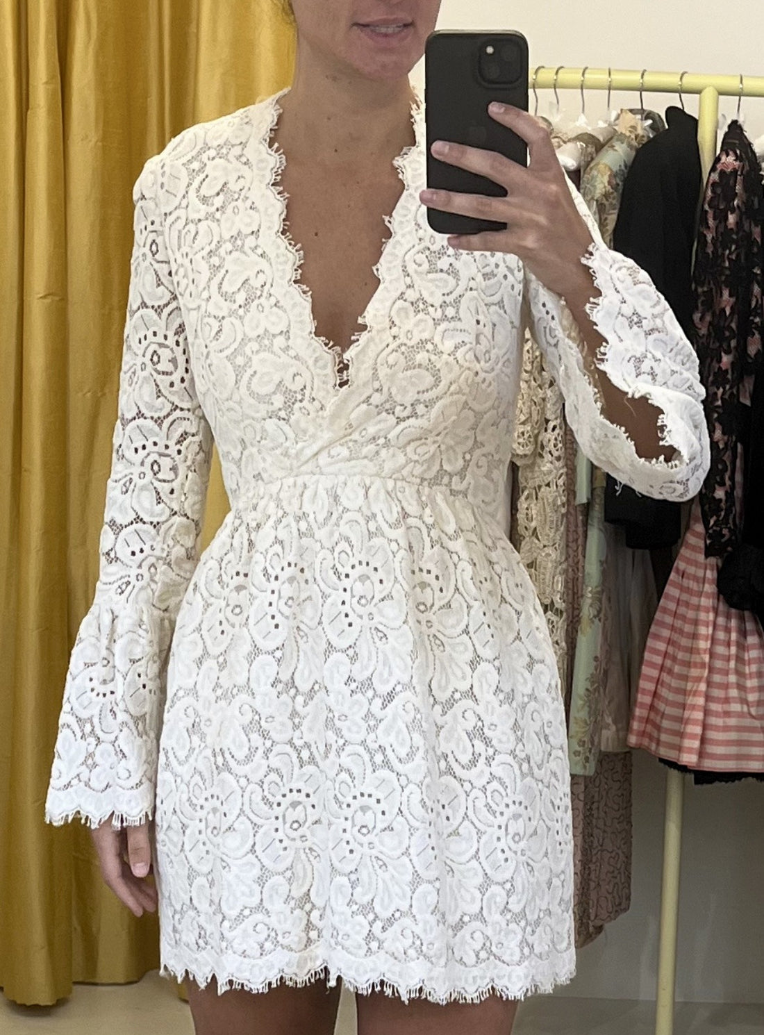 Happy Isles White Floral Crochet Long Sleeve Mini Dress - 2-4 (S)