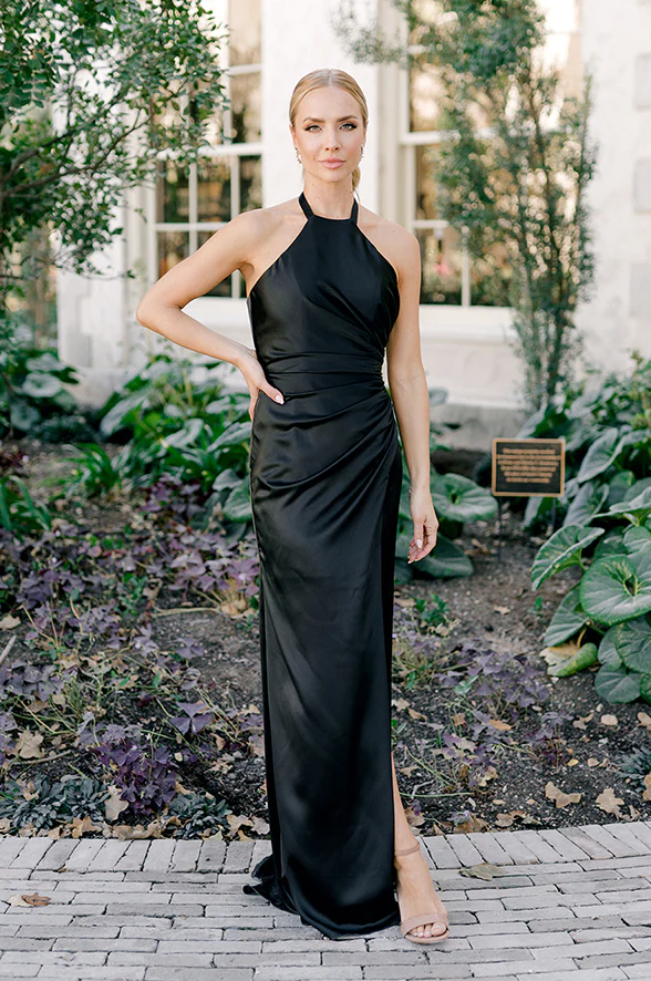 Revelry Fallon Satin Dress in Black - 4