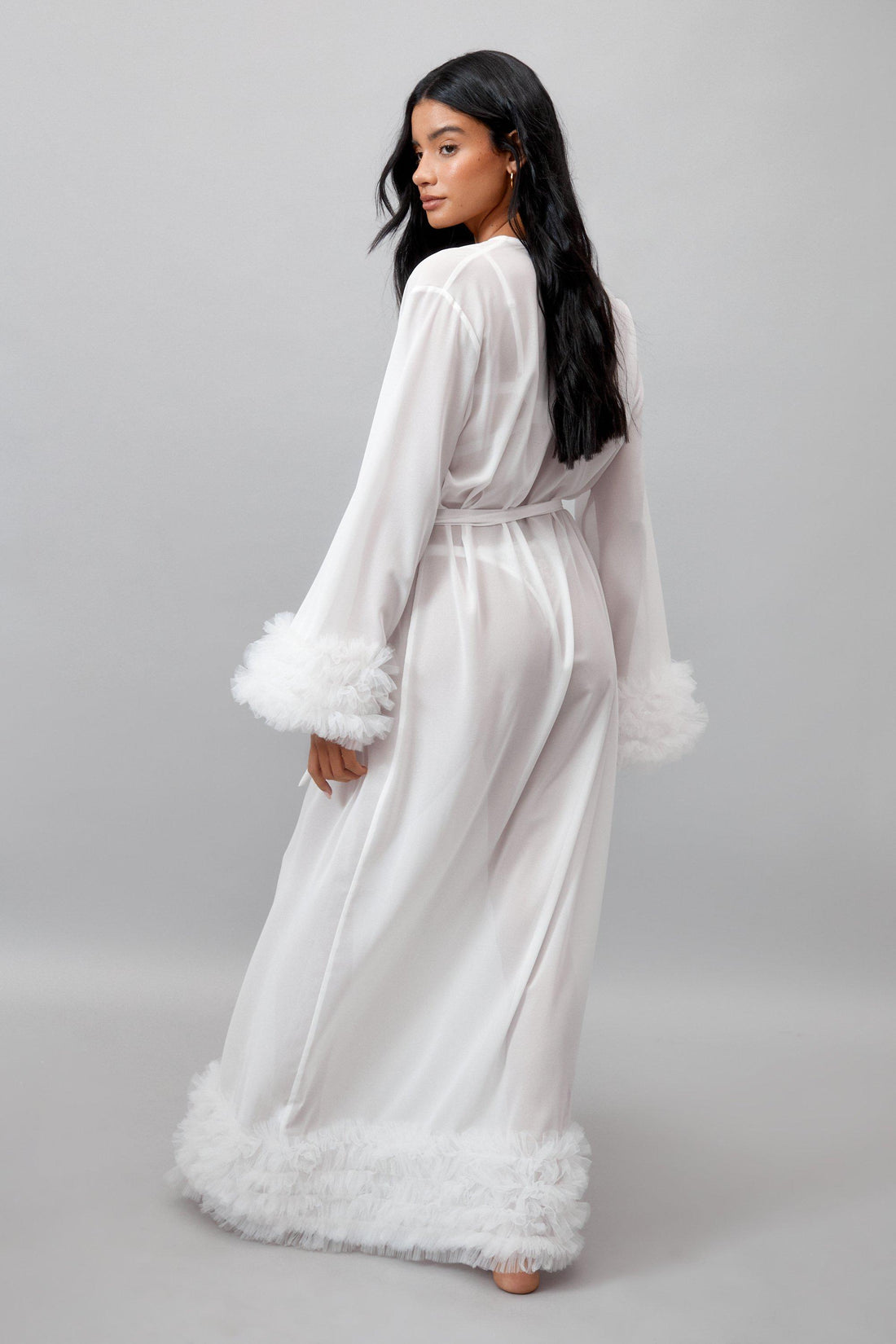 Nasty Gal Tulle Trim Chiffon Longline Robe - 6