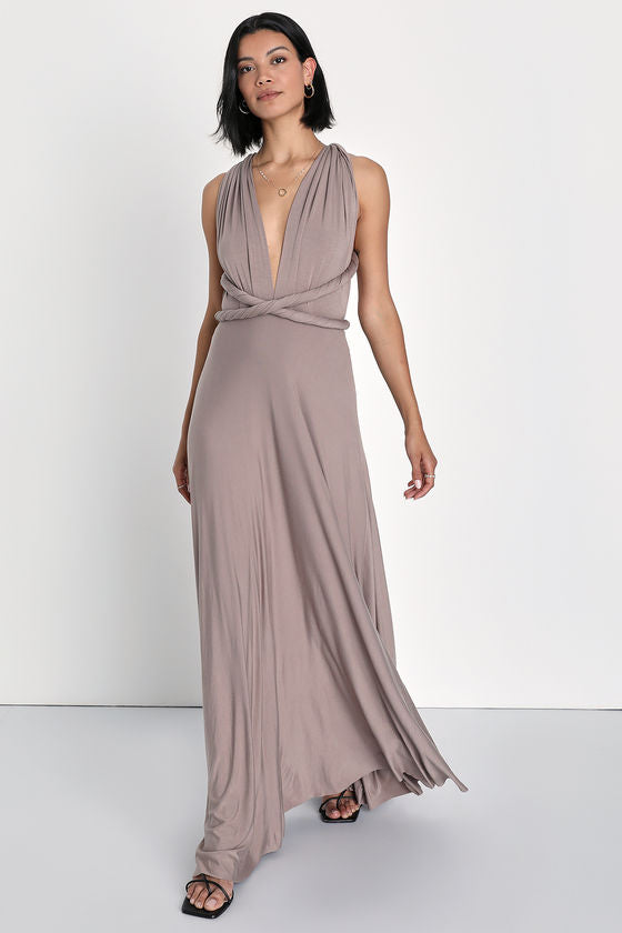 Lulus Tricks of the Trade Taupe Convertible Maxi Dress L Mariee