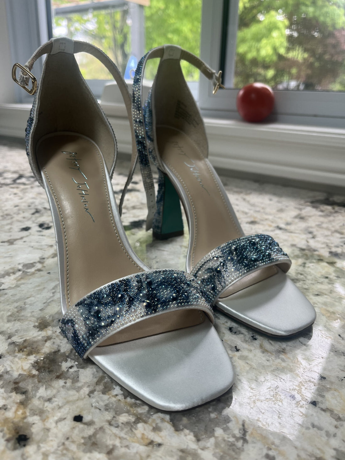 Betsey Johnson Women's Dani Ankle Strap Evening Sandals In Blue Floral - 8