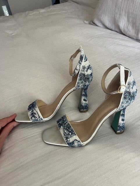 Betsey Johnson Women's Dani Ankle Strap Evening Sandals In Blue Floral - 8