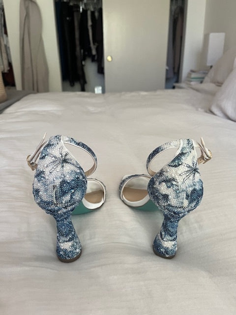 Betsey Johnson Women's Dani Ankle Strap Evening Sandals In Blue Floral - 8