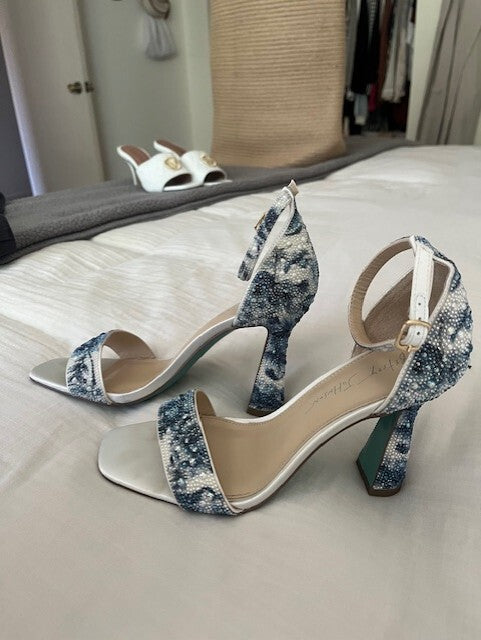 Betsey Johnson Women's Dani Ankle Strap Evening Sandals In Blue Floral - 8