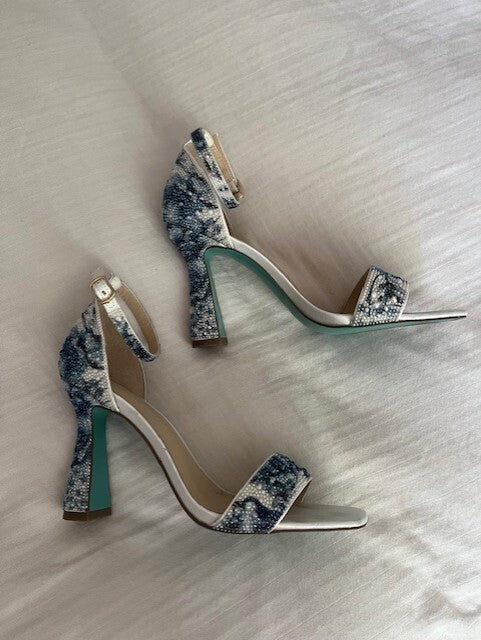 Betsey Johnson Women's Dani Ankle Strap Evening Sandals In Blue Floral - 8