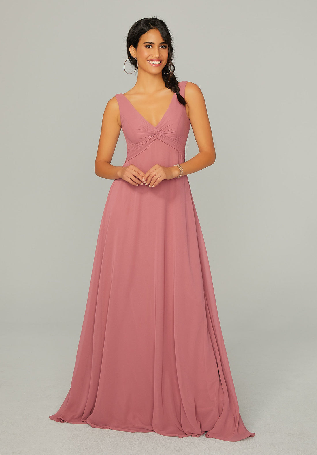 Morilee Knotted Bodice Chiffon Bridesmaid Dress in Bordeaux