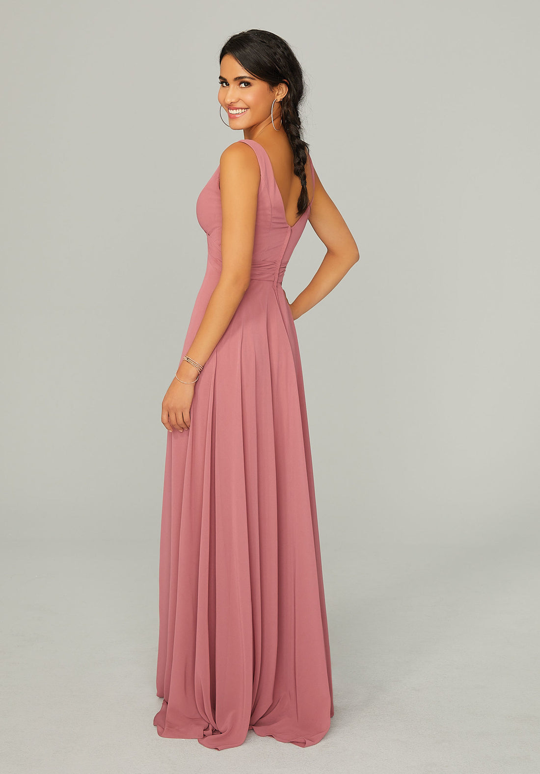 Morilee Knotted Bodice Chiffon Bridesmaid Dress in Bordeaux