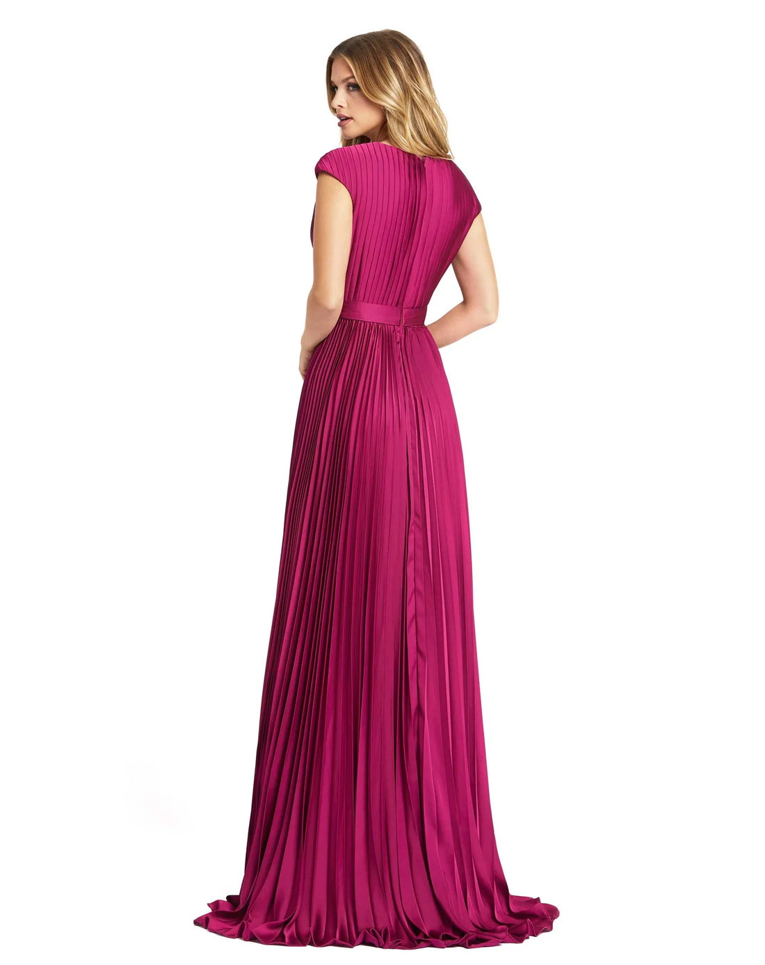 Mac Duggal Pleated Plunge Neck Belted A Line Gown - 4