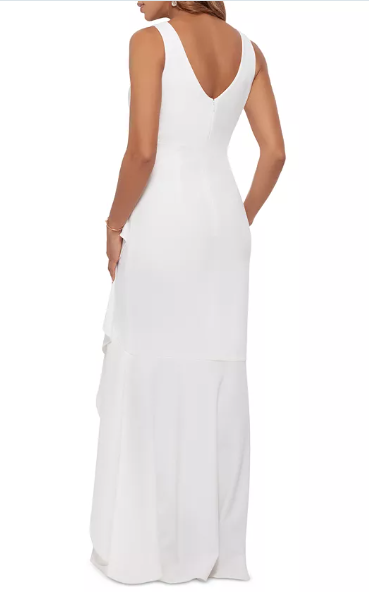 Betsy & Adam Sleeveless High-Low Ruffle Gown - 10