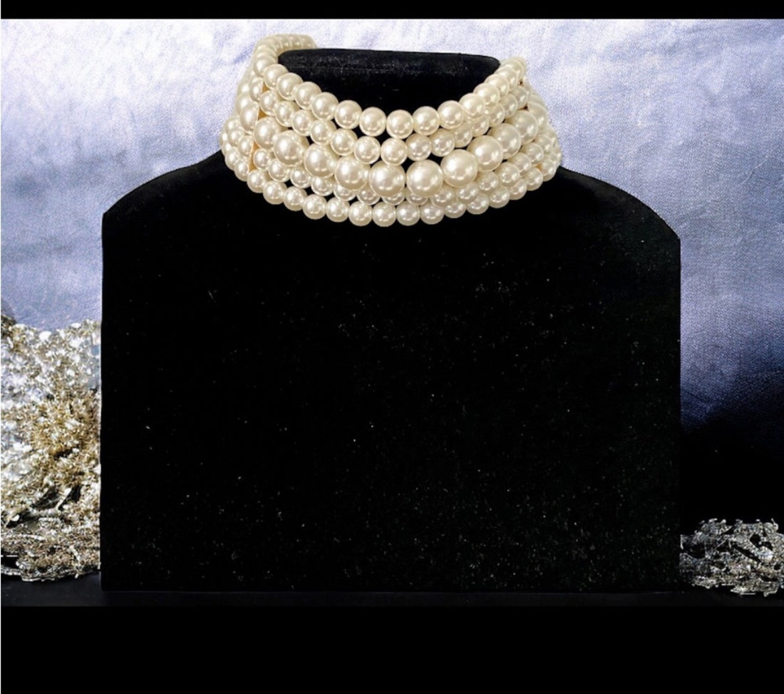 Custom 5 row faux pearl choker necklace