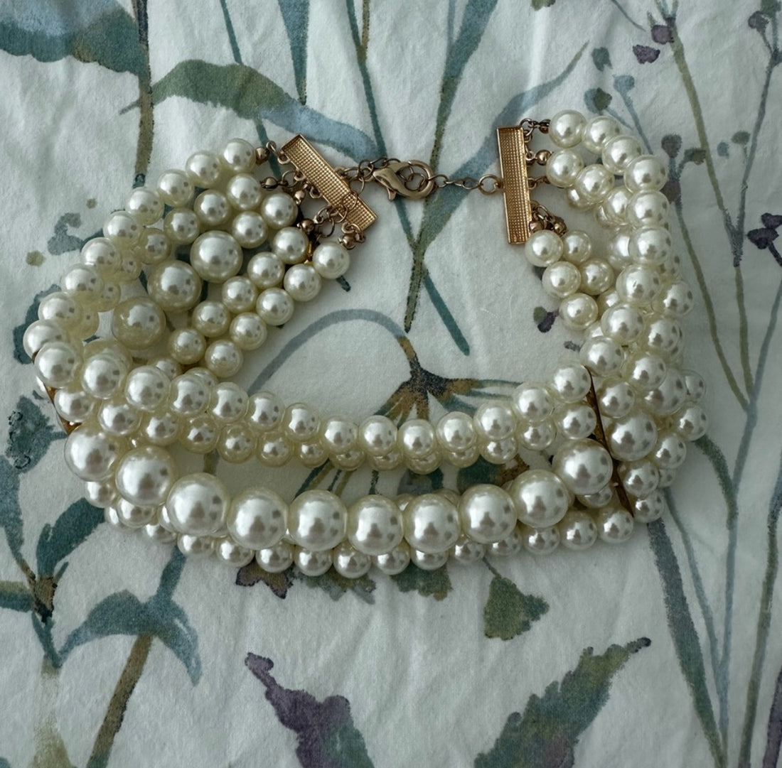 Custom 5 row faux pearl choker necklace