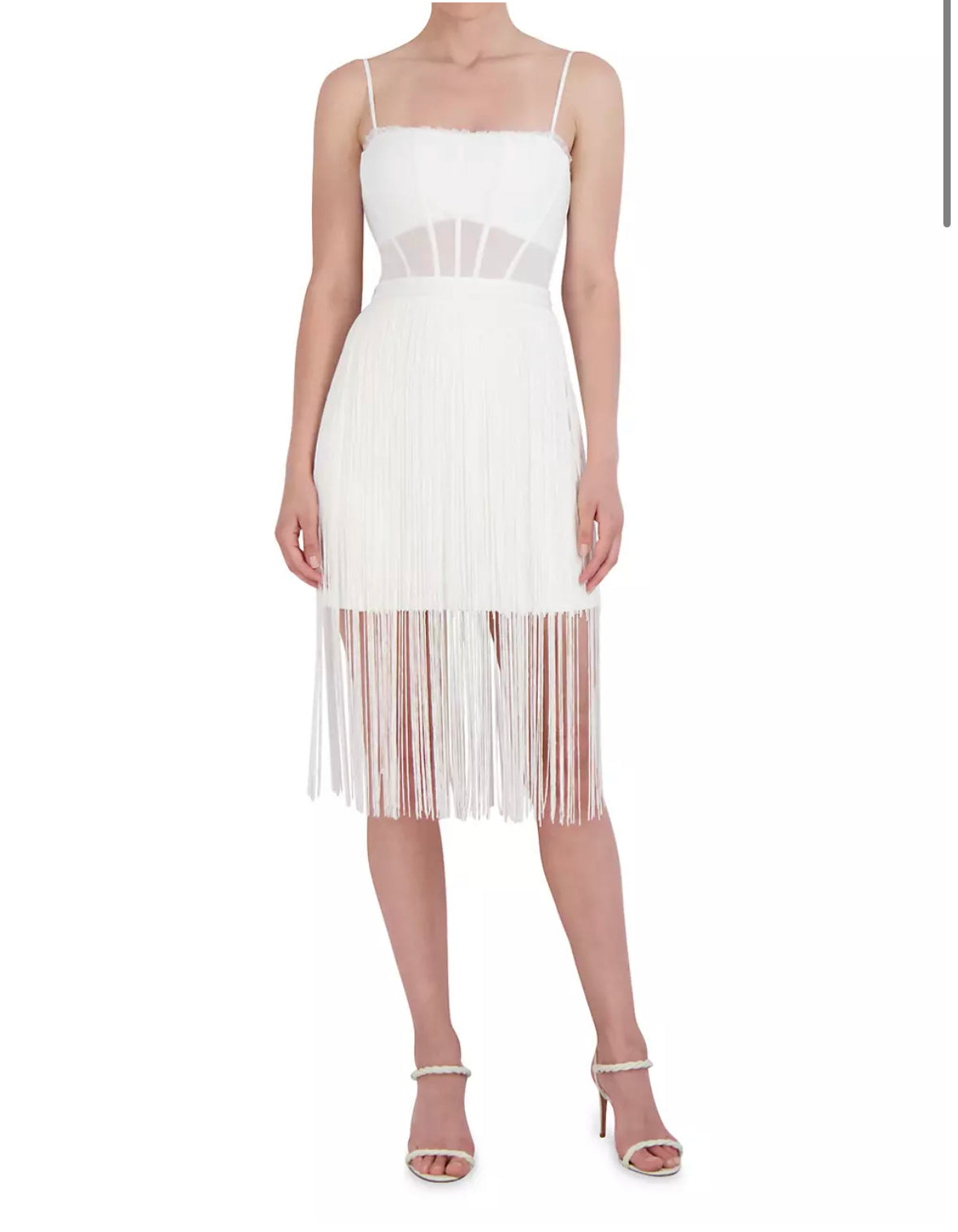 BCBGMAXAZRIA Corset Fringe Hem Sheath Dress Hemmed to a Mini 4