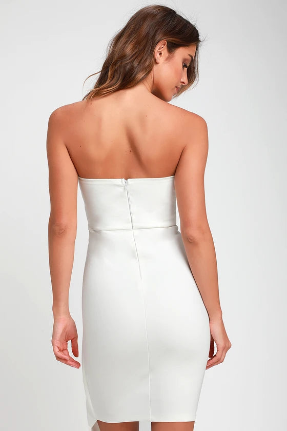 Lulus Queen of the City White Strapless Bodycon Dress - M