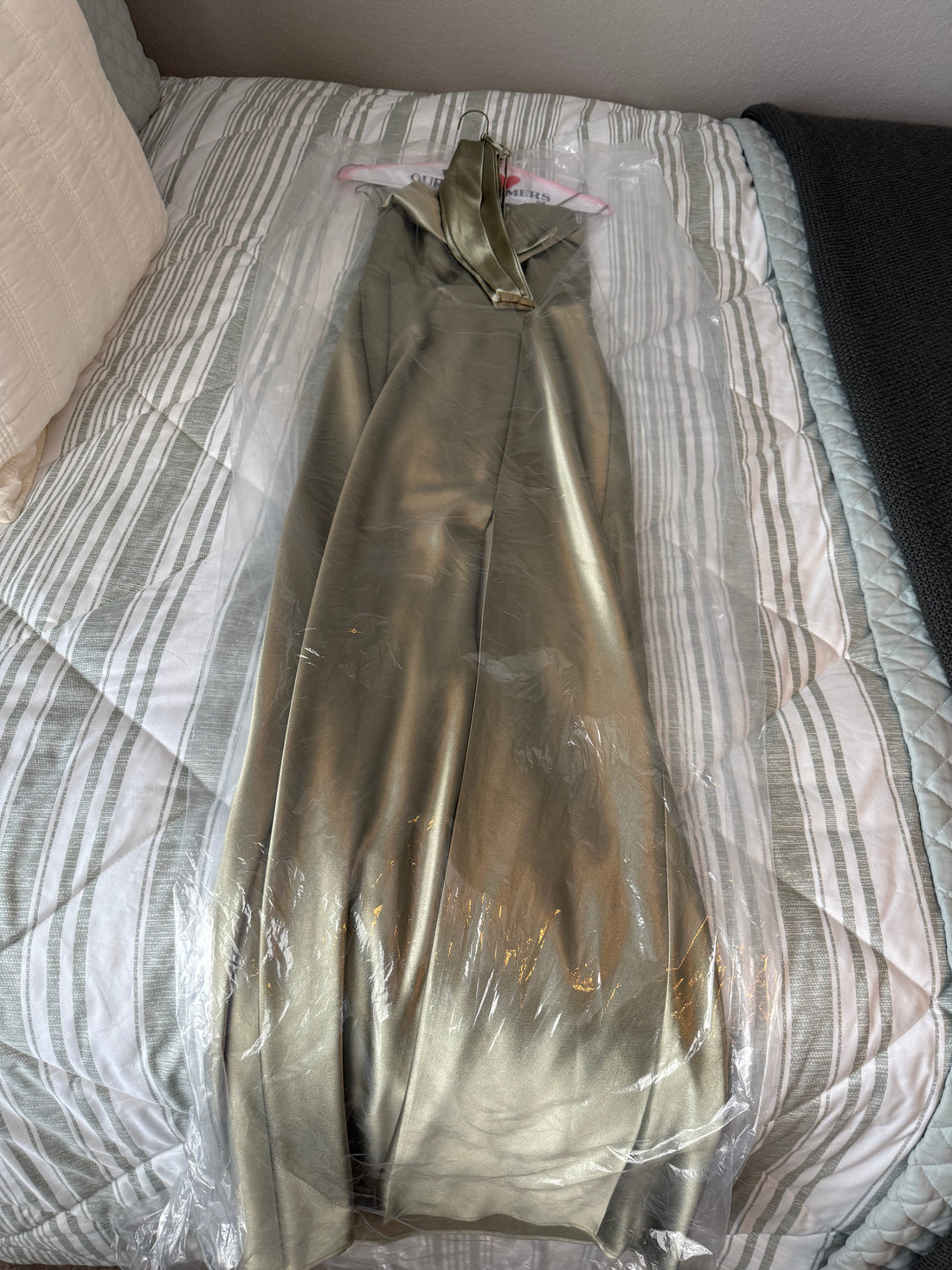 Birdy Grey Mia Shiny Satin Convertible Dress Moss Green - S