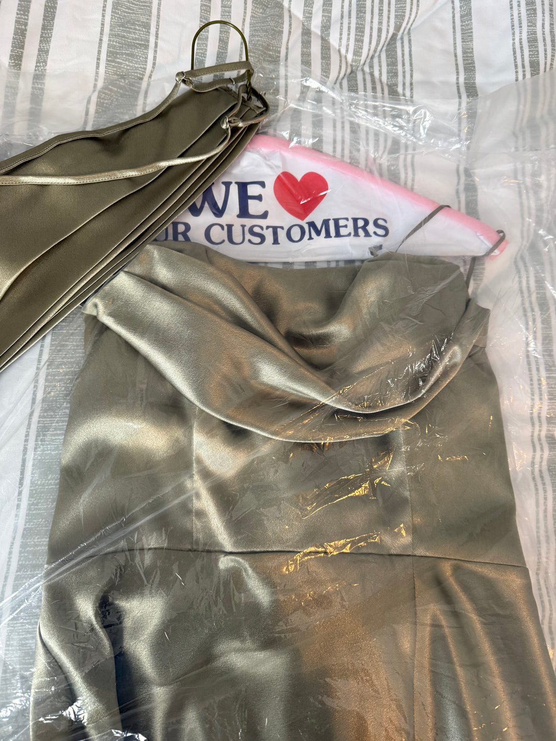 Birdy Grey Mia Shiny Satin Convertible Dress Moss Green - S