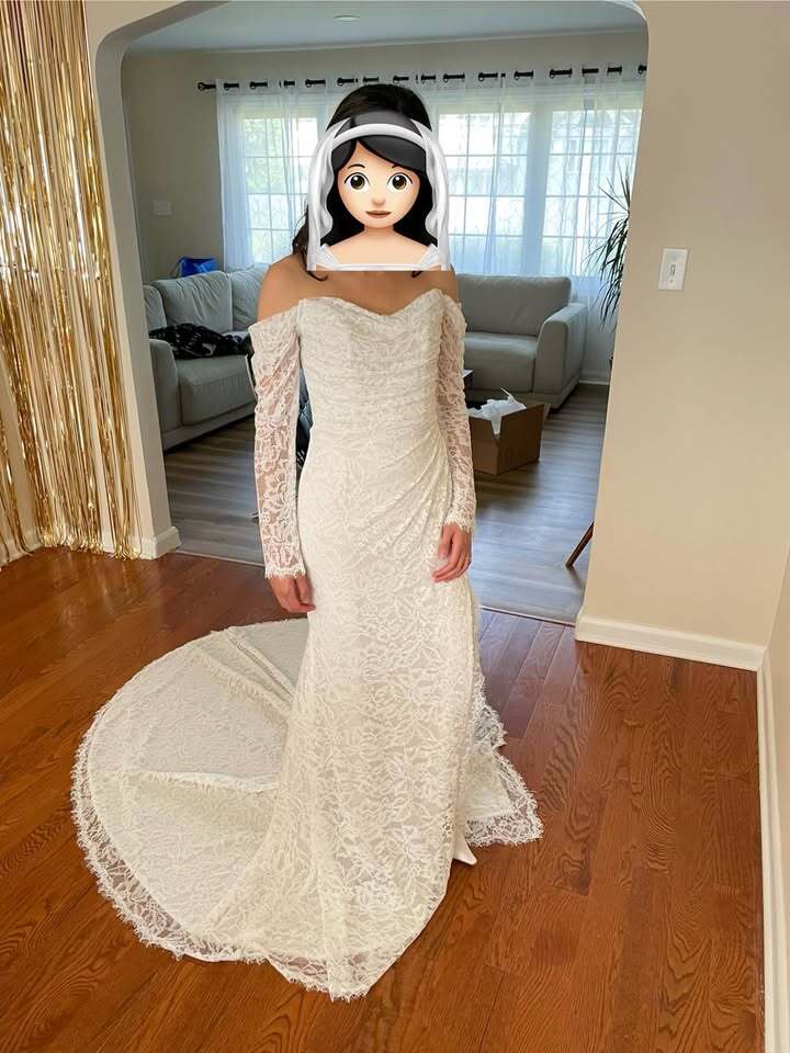 Jenny by Jenny Yoo Dove Long-Sleeve Off-The-Shoulder Lace Wedding Gown - 0