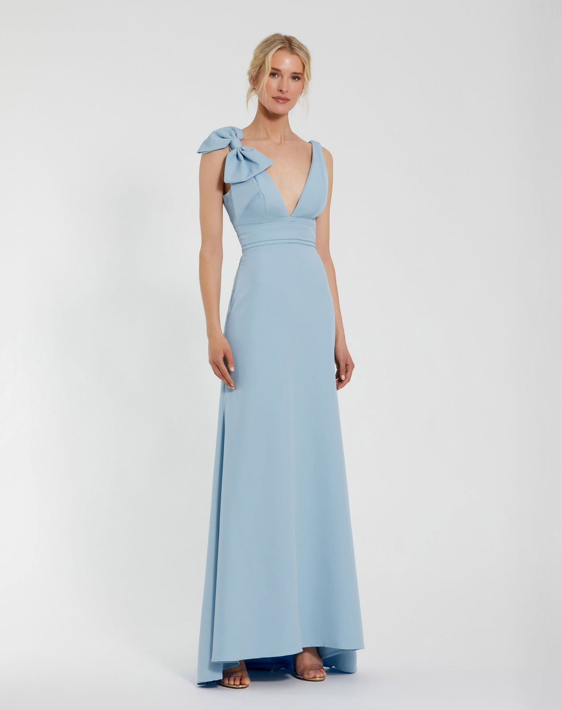 Mac Duggal Blue Sleeveless V Neck Mermaid Gown - 2