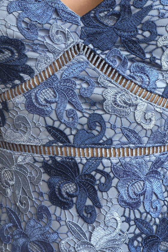 Lulus Endless Elegance Blue Multi Lace Bodycon Dress - S