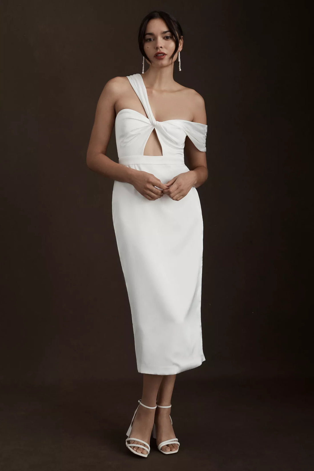 BHLDN by Carly Cushnie Astaire Asymmetrical Off-The-Shoulder Cutout Sheath Midi Dress - 10