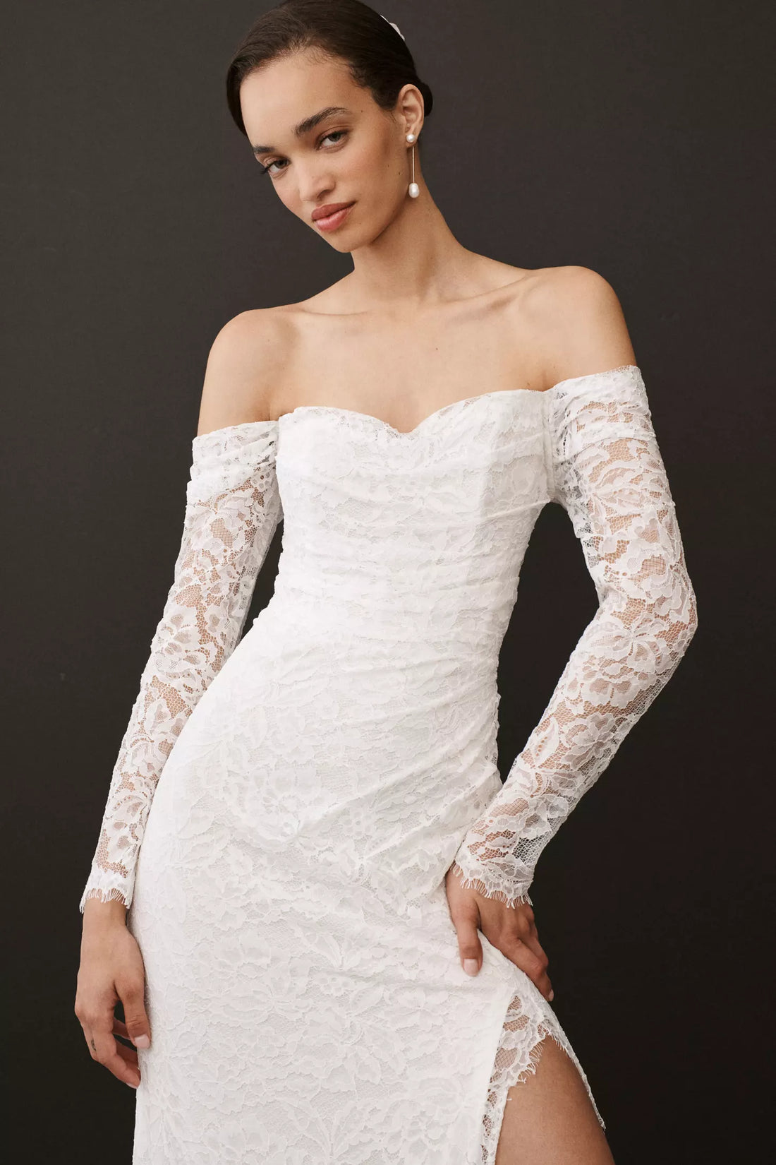 Jenny by Jenny Yoo Dove Long-Sleeve Off-The-Shoulder Lace Wedding Gown - 0
