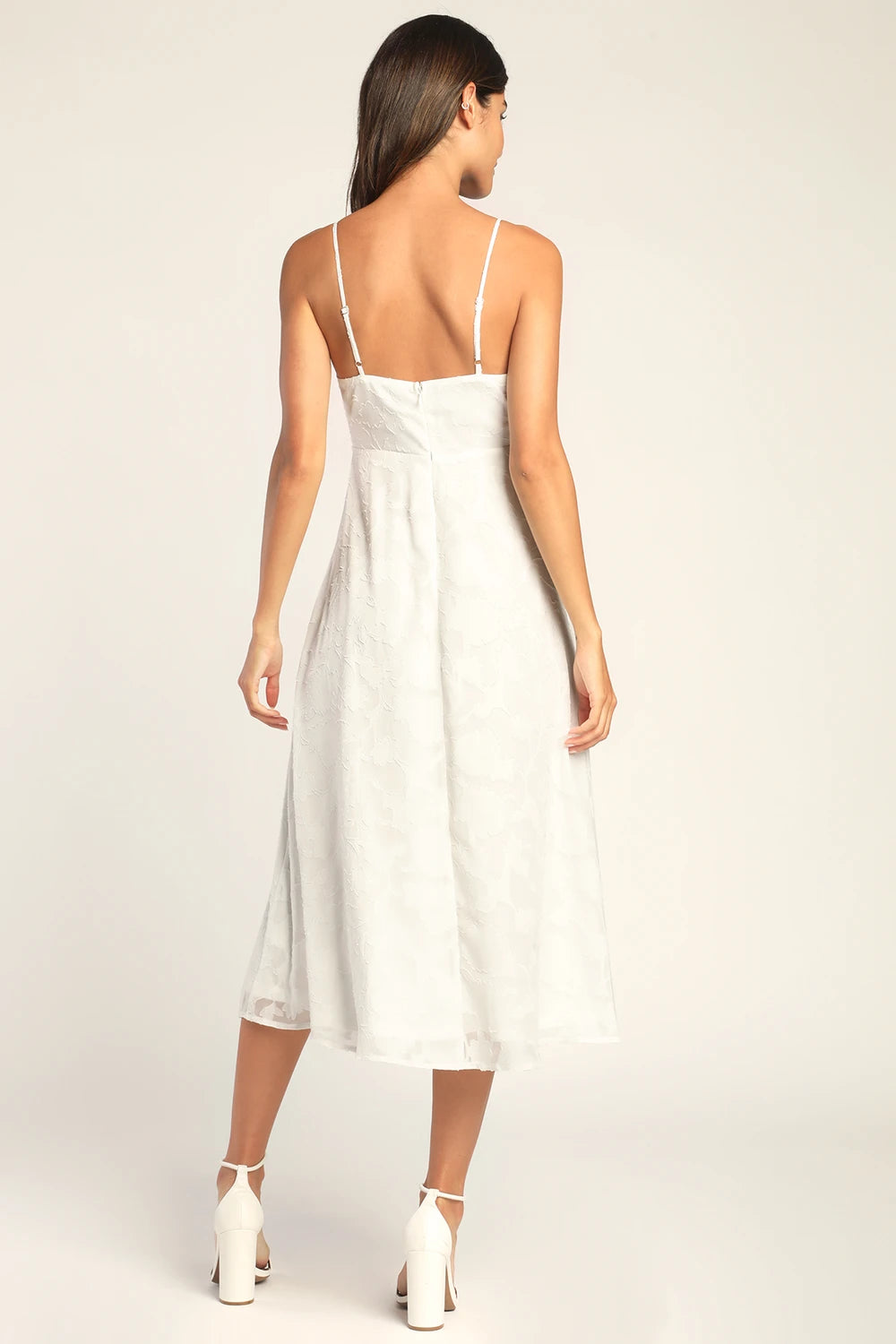 Lulus White Floral Burnout Surplice Midi Dress - XS