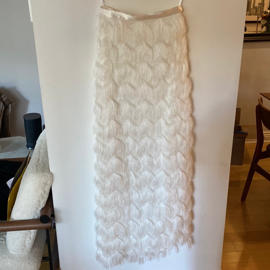 Halfpenny London Ivy Fringe Maxi Skirt White Ivory Satin - 2