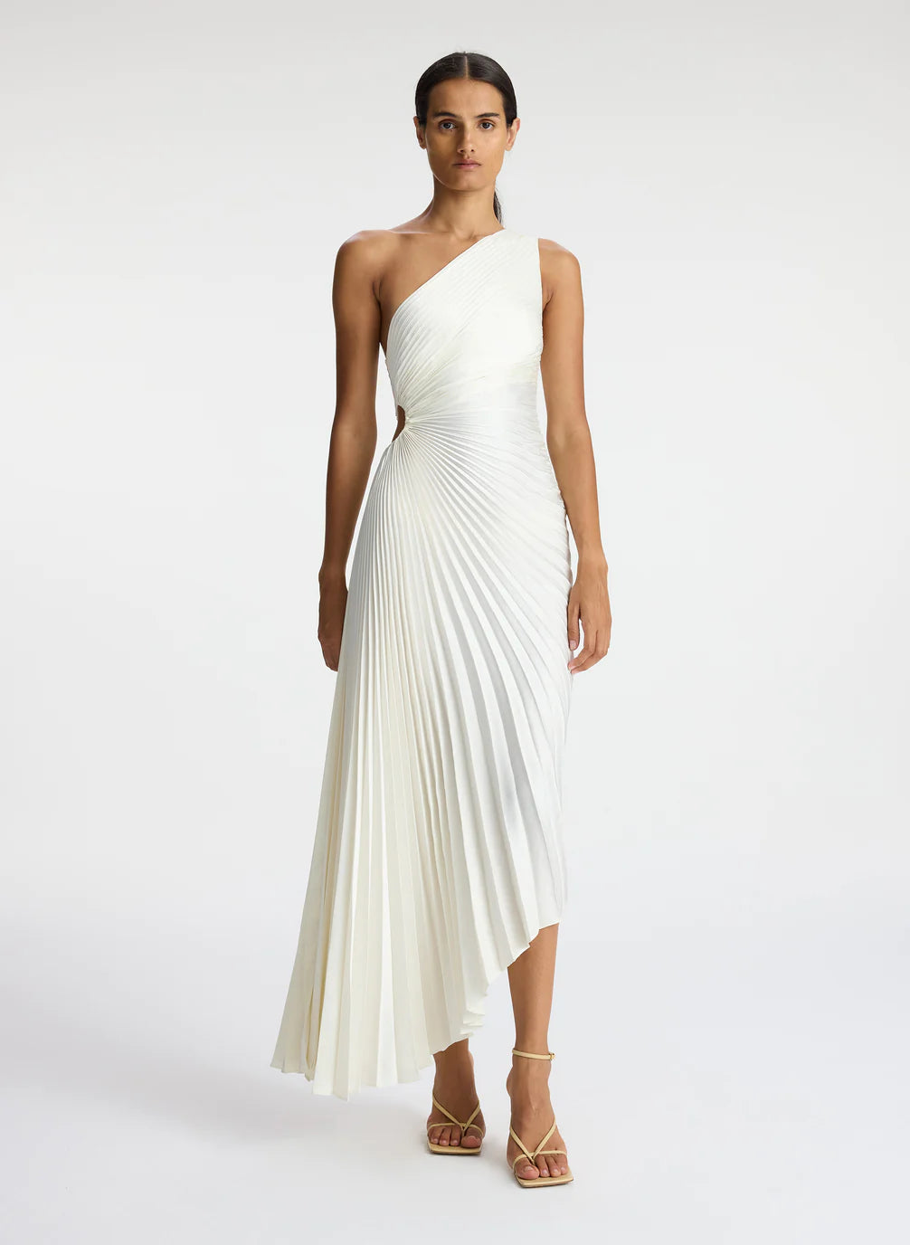 Caroline Mesh Ruffle Strapless Pleated Dress - White / S