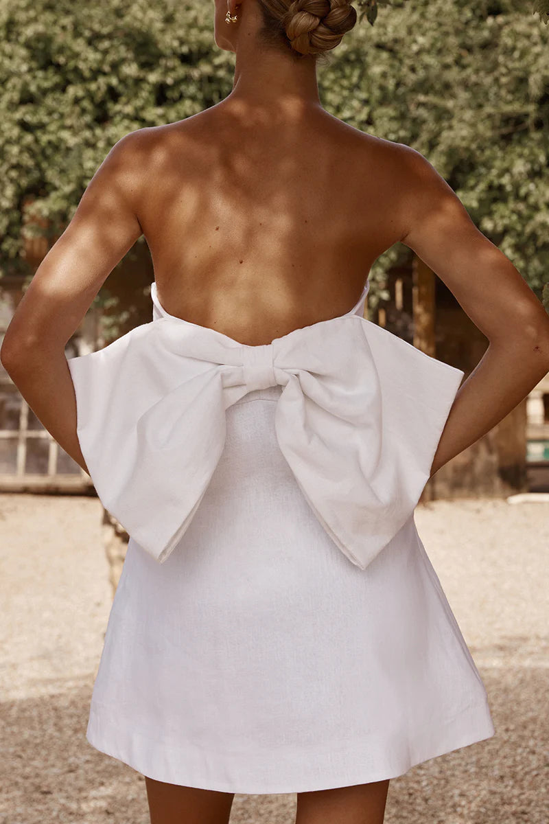 DISSH Aisle White Linen Back Bow Dress - 4