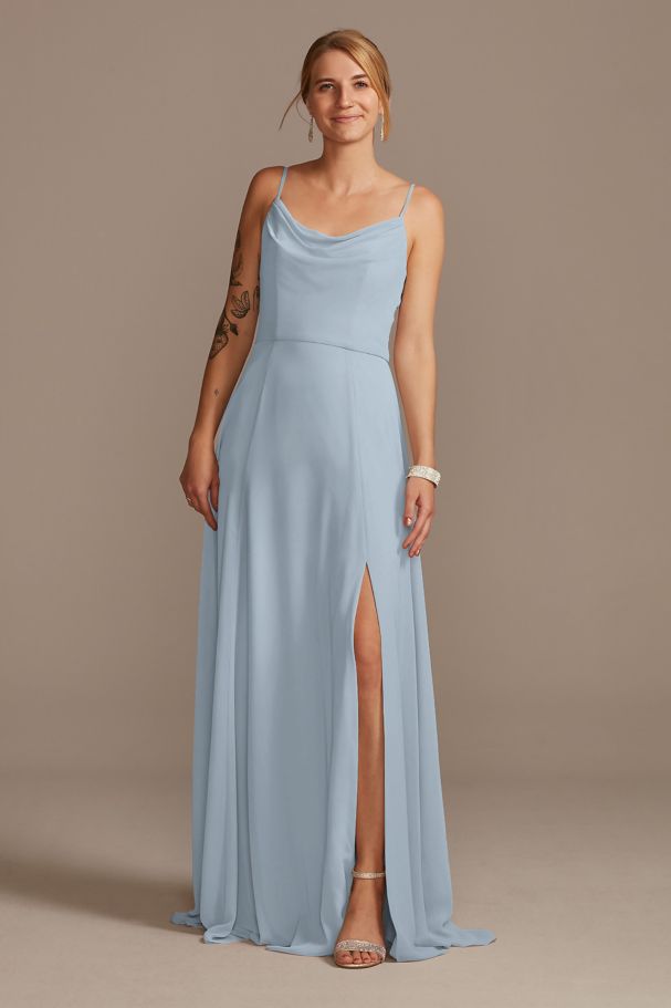 David's Bridal Dusty Blue Bridesmaid Dress - 6