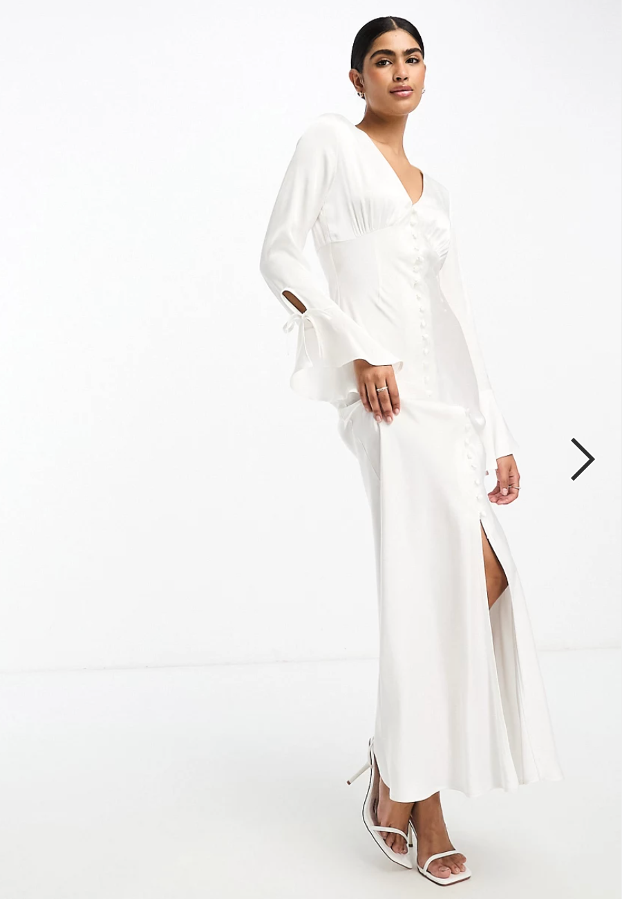 ASOS Never Fully Dressed Bridal satin maxi dress in ivory - 6