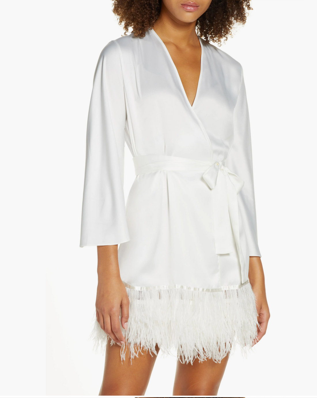 Rya Collection Swan Charmeuse & Ostrich Feather Wrap - XS/S
