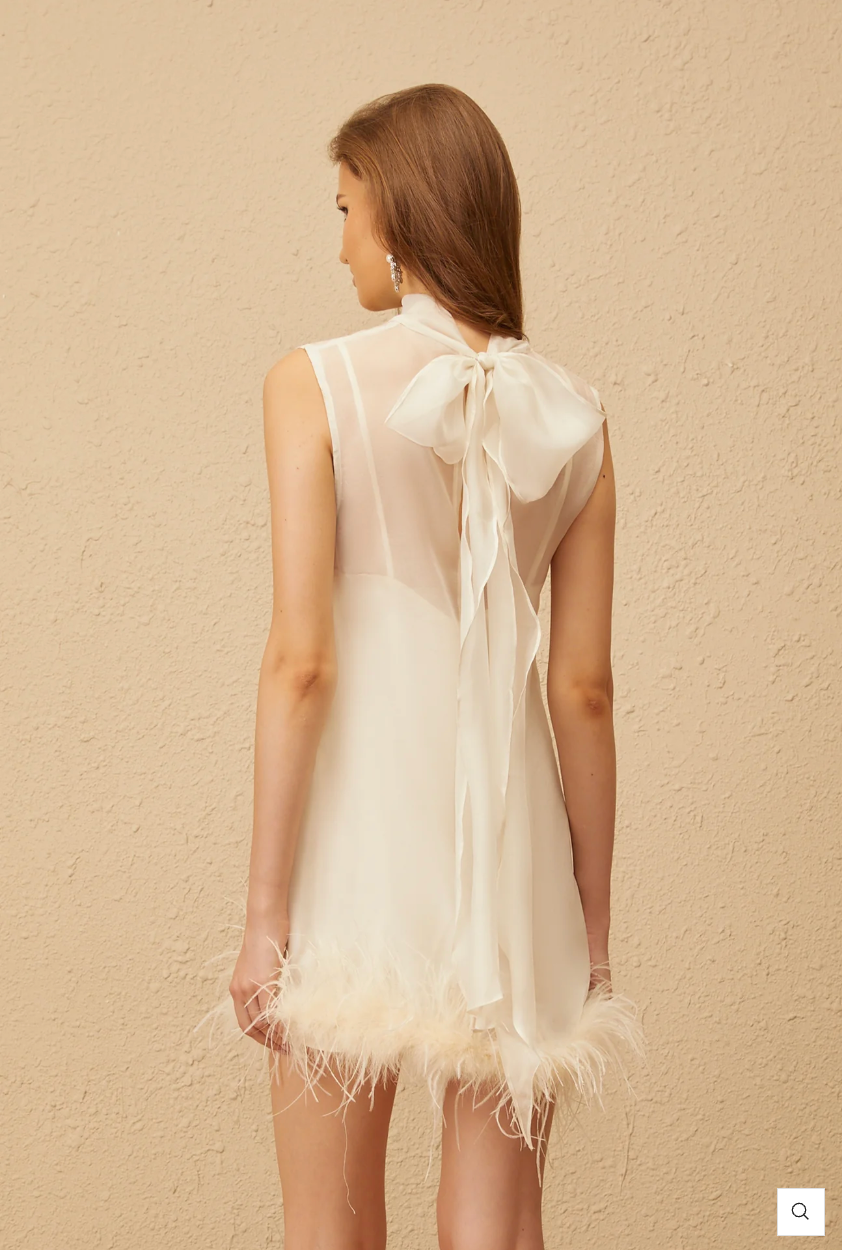 Miss Rosier Adrienne White Feather Trim Mini Dress - XS
