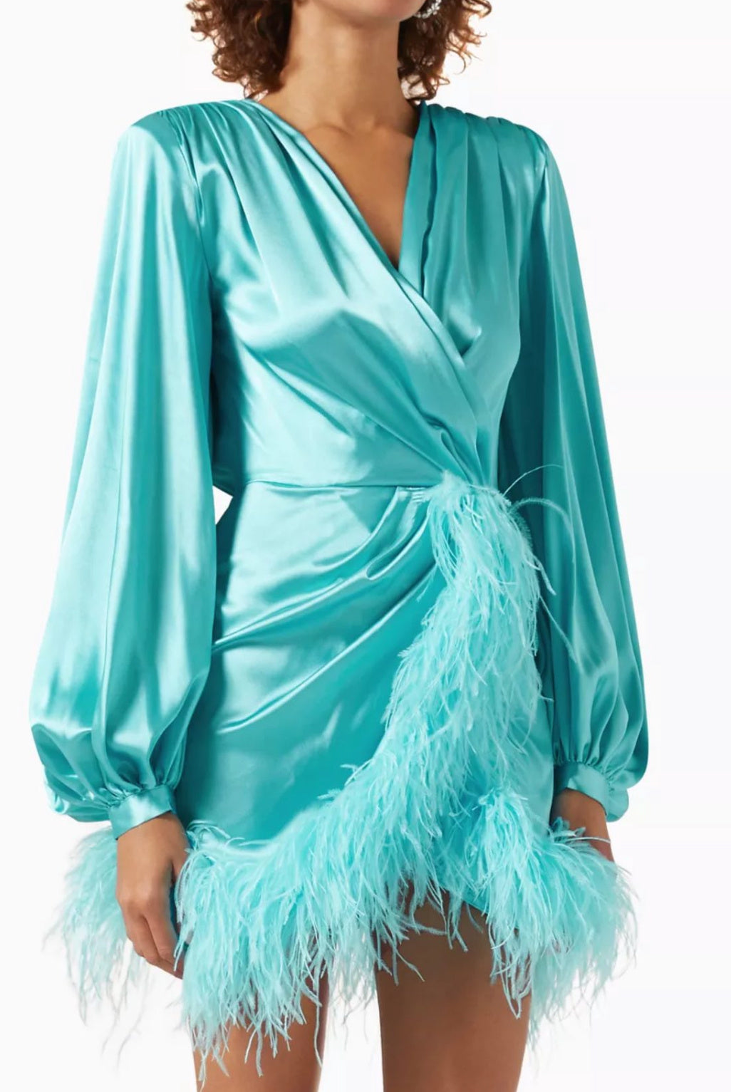 Bronx and Banco Farah Mini Light Blue Feather Dress - XS