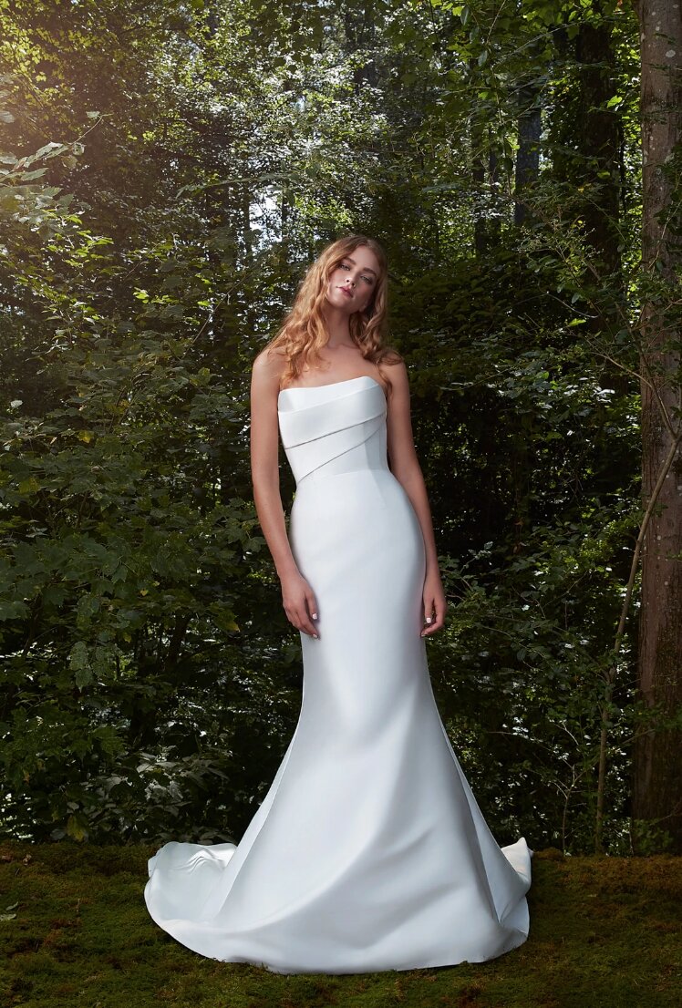 Anne Barge Strapless Silk Draped Fit and Flare Custom Wedding Dress - 4